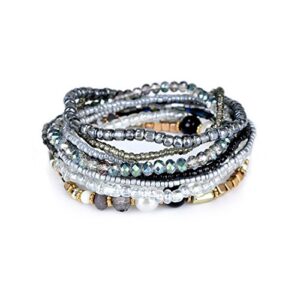 MengPa Stackable Beaded Bracelets for Women Stretch Bohemian layering Strand Statement Jewelry (Grey) G3207C