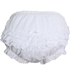 Little Things Mean A Lot Baby Girls White Elastic Bloomer Diaper Cover with Embroidered Eyelet Edging - MD