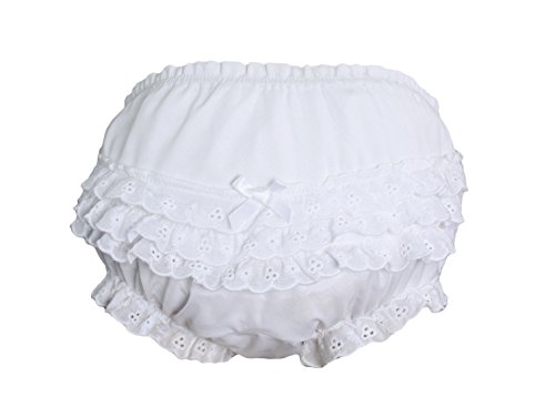 Little Things Mean A Lot Baby Girls White Elastic Bloomer Diaper Cover with Embroidered Eyelet Edging - MD