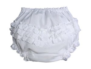 little things mean a lot baby girls white elastic bloomer diaper cover with embroidered eyelet edging - md
