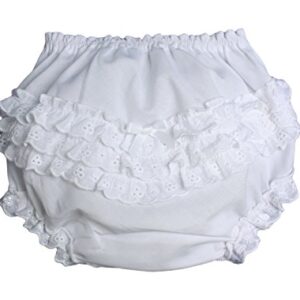 Little Things Mean A Lot Baby Girls White Elastic Bloomer Diaper Cover with Embroidered Eyelet Edging - MD