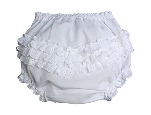 Little Things Mean A Lot Baby Girls White Elastic Bloomer Diaper Cover with Embroidered Eyelet Edging - MD