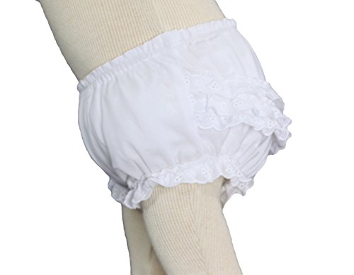 Little Things Mean A Lot Baby Girls White Elastic Bloomer Diaper Cover with Embroidered Eyelet Edging - MD