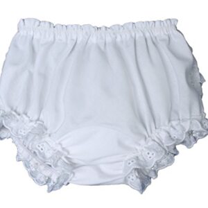 Little Things Mean A Lot Baby Girls White Elastic Bloomer Diaper Cover with Embroidered Eyelet Edging - MD