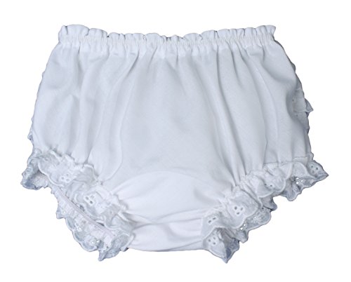 Little Things Mean A Lot Baby Girls White Elastic Bloomer Diaper Cover with Embroidered Eyelet Edging - MD