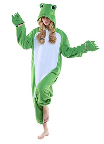 CANASOUR Polar Fleece Frog Costume Christmas Adult Anime Unisex Animal Cosplay Onesie (Small,Frog Green)