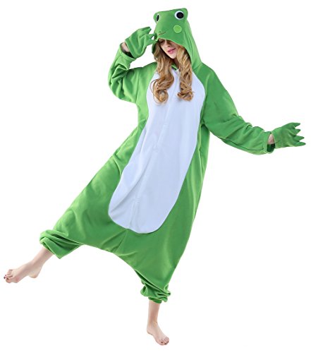 CANASOUR Polar Fleece Frog Costume Christmas Adult Anime Unisex Animal Cosplay Onesie (Small,Frog Green)