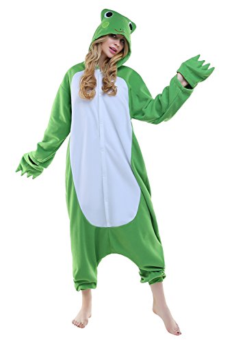 CANASOUR Polar Fleece Frog Costume Christmas Adult Anime Unisex Animal Cosplay Onesie (Small,Frog Green)