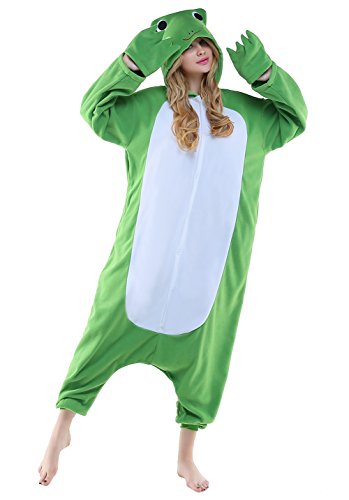 CANASOUR Polar Fleece Frog Costume Christmas Adult Anime Unisex Animal Cosplay Onesie (Small,Frog Green)