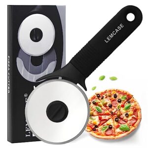 lemcase pizza cutter wheel - stainless steel pizza cutter with cover - pizza slicer with sharp blade and ergonomic silicone handle, dishwasher safe | black