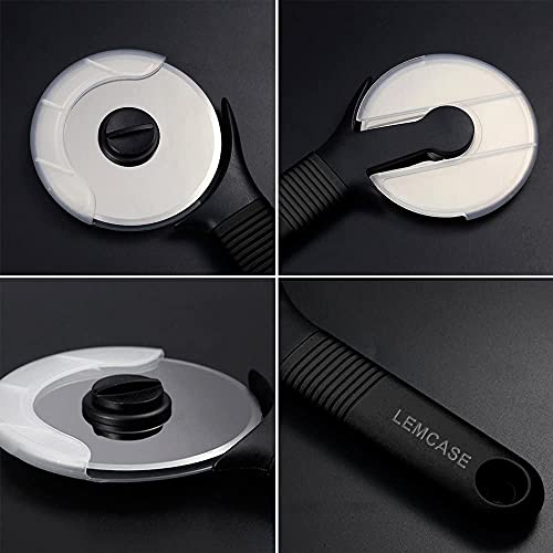 LEMCASE Pizza Cutter Wheel - Stainless Steel Pizza Cutter with Cover - Pizza Slicer with Sharp Blade and Ergonomic Silicone Handle, Dishwasher Safe | Black