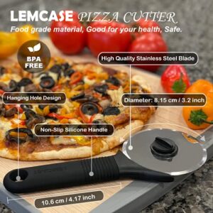 LEMCASE Pizza Cutter Wheel - Stainless Steel Pizza Cutter with Cover - Pizza Slicer with Sharp Blade and Ergonomic Silicone Handle, Dishwasher Safe | Black