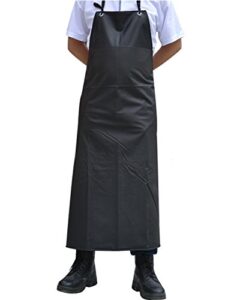 surblue waterproof rubber vinyl apron, 47" plus size aprons, anti-corrosion rubber heavy duty apron, project industrial chemical resistant work safe clothes, butcher, dishwashing, lab work, dog grooming, cleaning fish, black