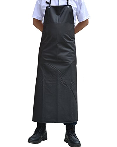 Surblue Waterproof Rubber Vinyl Apron, 47" Plus Size Aprons, Anti-Corrosion Rubber Heavy Duty Apron, Project Industrial Chemical Resistant Work Safe Clothes, Butcher, Dishwashing, Lab Work, Dog Grooming, Cleaning Fish, Black