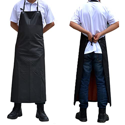 Surblue Waterproof Rubber Vinyl Apron, 47" Plus Size Aprons, Anti-Corrosion Rubber Heavy Duty Apron, Project Industrial Chemical Resistant Work Safe Clothes, Butcher, Dishwashing, Lab Work, Dog Grooming, Cleaning Fish, Black