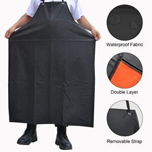 Surblue Waterproof Rubber Vinyl Apron, 47" Plus Size Aprons, Anti-Corrosion Rubber Heavy Duty Apron, Project Industrial Chemical Resistant Work Safe Clothes, Butcher, Dishwashing, Lab Work, Dog Grooming, Cleaning Fish, Black