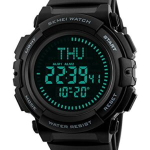 Men’s Military Sports Digital Watch with Survival Compass 50M Waterproof Countdown 3 Alarm Stopwatch (Black) (Black) (Black)