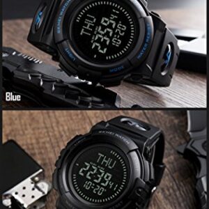 Men’s Military Sports Digital Watch with Survival Compass 50M Waterproof Countdown 3 Alarm Stopwatch (Black) (Black) (Black)