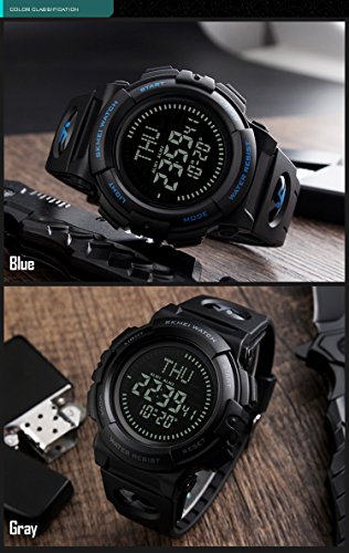 Men’s Military Sports Digital Watch with Survival Compass 50M Waterproof Countdown 3 Alarm Stopwatch (Black) (Black) (Black)