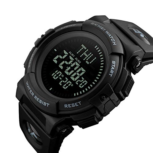 Men’s Military Sports Digital Watch with Survival Compass 50M Waterproof Countdown 3 Alarm Stopwatch (Black) (Black) (Black)