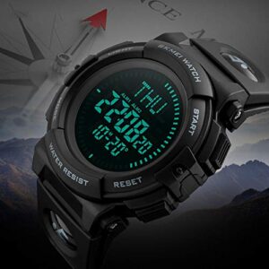 Men’s Military Sports Digital Watch with Survival Compass 50M Waterproof Countdown 3 Alarm Stopwatch (Black) (Black) (Black)