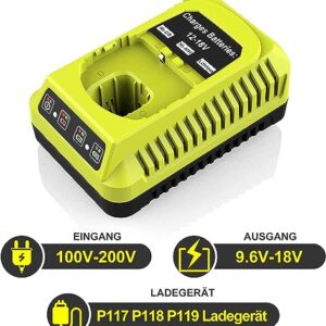 Powilling P117 Dual Chemistry IntelliPort Charger Li-ion & Ni-cad Ni-Mh Battery Charger 12V MAX and 18V MAX for Ryobi ONE Plus