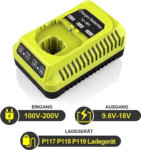 Powilling P117 Dual Chemistry IntelliPort Charger Li-ion & Ni-cad Ni-Mh Battery Charger 12V MAX and 18V MAX for Ryobi ONE Plus