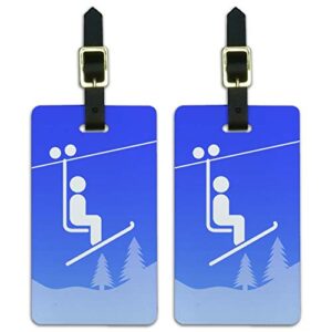 skiing ski lift symbol in snow luggage id tags carry-on cards - set of 2