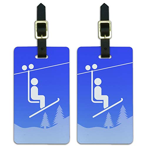 Skiing Ski Lift Symbol in Snow Luggage ID Tags Carry-On Cards - Set of 2