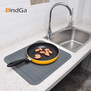 KindGa Silicone Drying Mats for Kitchen Counter, Large Grey Dish Drying Mat – Heat Resistant Counter Mat, 18” x 16” Easy to Clean Rubber Kitchen Drying Mat