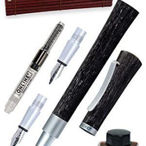 Online calligraphy fountain pen Newood │ calligraphy pen │ natural Wawa wood in black │ 3 stroke widths 0.8 1.4 and 1.8 mm │ set including one ink jar with brown ink (15ml) │ for Bullet Journal etc.