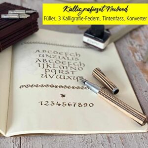 Online calligraphy fountain pen Newood │ calligraphy pen │ natural Wawa wood in black │ 3 stroke widths 0.8 1.4 and 1.8 mm │ set including one ink jar with brown ink (15ml) │ for Bullet Journal etc.