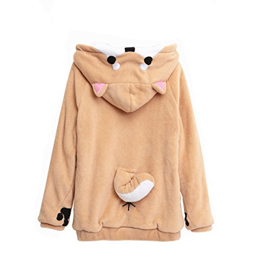 CORIRESHA Cute Coral Velvet Long Sleeve Shiba Inu Dog Embroidery Home Wear Hoodie for Women White