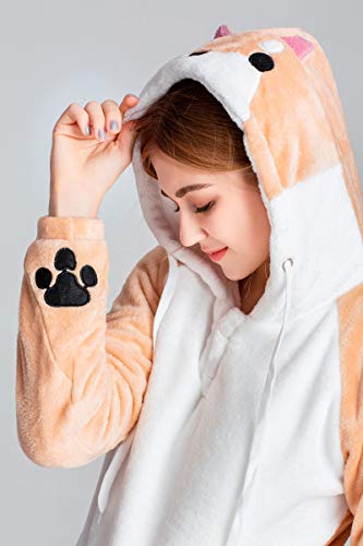 CORIRESHA Cute Coral Velvet Long Sleeve Shiba Inu Dog Embroidery Home Wear Hoodie for Women White