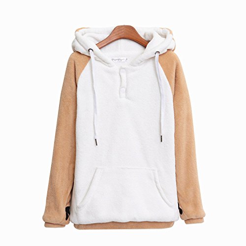 CORIRESHA Cute Coral Velvet Long Sleeve Shiba Inu Dog Embroidery Home Wear Hoodie for Women White