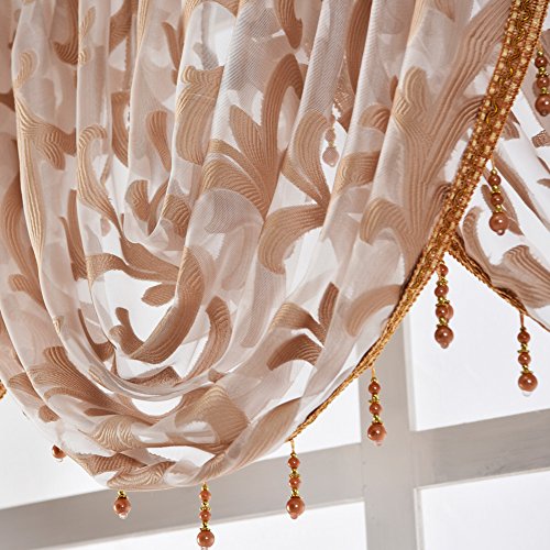 NAPEARL Swag Valance for Windows-Beige Organza Sheer Waterfall Valance, Elegant Beaded Valance Curtain for Bathroom, Kitchen, Small Windows (1 Valance, 57 x 37 Inch)