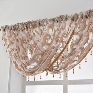 NAPEARL Swag Valance for Windows-Beige Organza Sheer Waterfall Valance, Elegant Beaded Valance Curtain for Bathroom, Kitchen, Small Windows (1 Valance, 57 x 37 Inch)