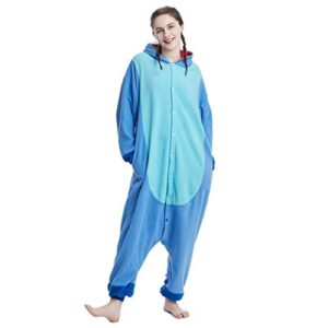 OGU' DEAL Unisex-adult Onesie Pajamas Stitch Animal Sleepwear for Halloween Party Costumes,Daily Cartoon Outfit(Blue,XL)