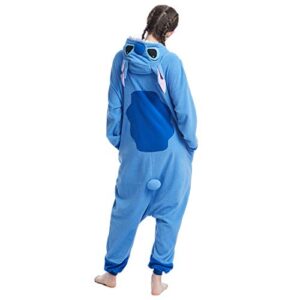 OGU' DEAL Unisex-adult Onesie Pajamas Stitch Animal Sleepwear for Halloween Party Costumes,Daily Cartoon Outfit(Blue,XL)