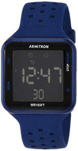 armitron sport unisex 40/8417blu grey accented digital chronograph blue perforated silicone strap watch
