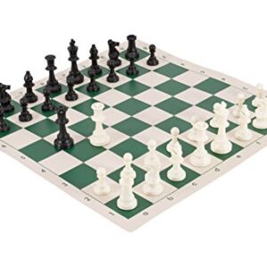 Tournament Chess Pieces and Chess Board Combo - Solid Plastic - Green & Buff Regulation Vinyl - by US Chess Federation