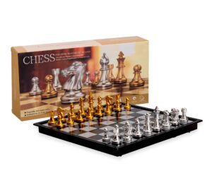 magnetic travel chess set with board that becomes a storage compartment – great travel toy set by big mo’s toys, 2 players