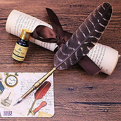 Feather Pens Calligraphy Pen with Ink Set Owl Feather Quill Ink Pen for Writer