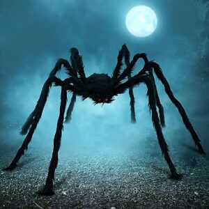 joyin 5 ft. halloween outdoor decorations hairy spider,scary giant spider fake large spider hairy spider props for halloween yard decorations party decor, black