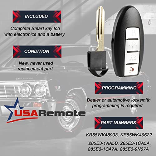 2 Replacement Key Fob Keyless Entry Remote for Nissan & Infiniti (KR55WK48903 KR55WK49622)