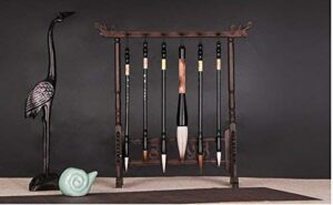 6 pcs brush pen set with stand holder chinese calligraphy painting art wood shelf include writing brush