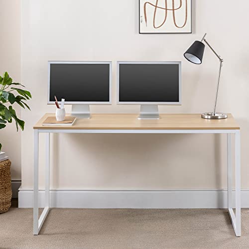 ZINUS Jennifer 55 Inch White Frame Desk, Computer Workstation, Office Desk, Dining Table, Easy Assembly, Natural