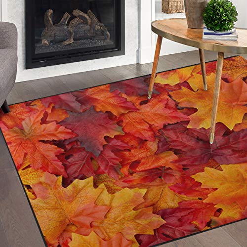 Naanle Autumn Leaves Area Rug 4'x6', Fall Leaves Polyester Area Rug Mat for Living Dining Dorm Room Bedroom Home Decorative