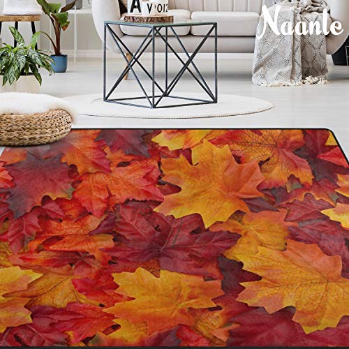 Naanle Autumn Leaves Area Rug 4'x6', Fall Leaves Polyester Area Rug Mat for Living Dining Dorm Room Bedroom Home Decorative