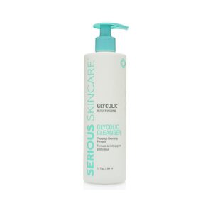 serious skincare glycolic cleanser 12 oz. - glycolic acid skin retexturizing facial wash - aloe leaf juice – normal, oily, combination skin - creamy deep pore cleansing formula